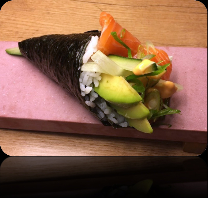 Temaki Met de hand gegeten sushi hoorntje, 1 stuk per portie